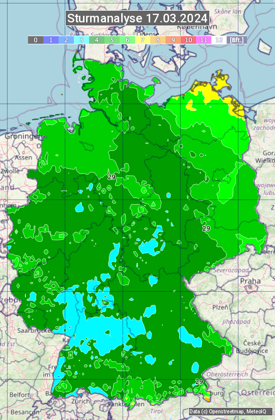 Karte mit Unwetteranalyse