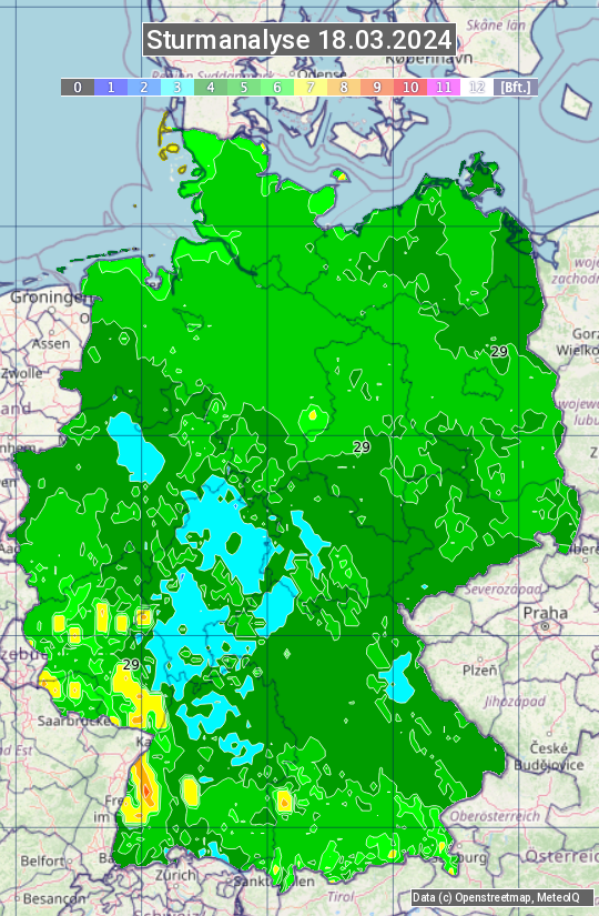 Karte mit Unwetteranalyse