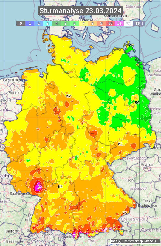 Karte mit Unwetteranalyse