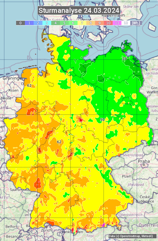 Karte mit Unwetteranalyse