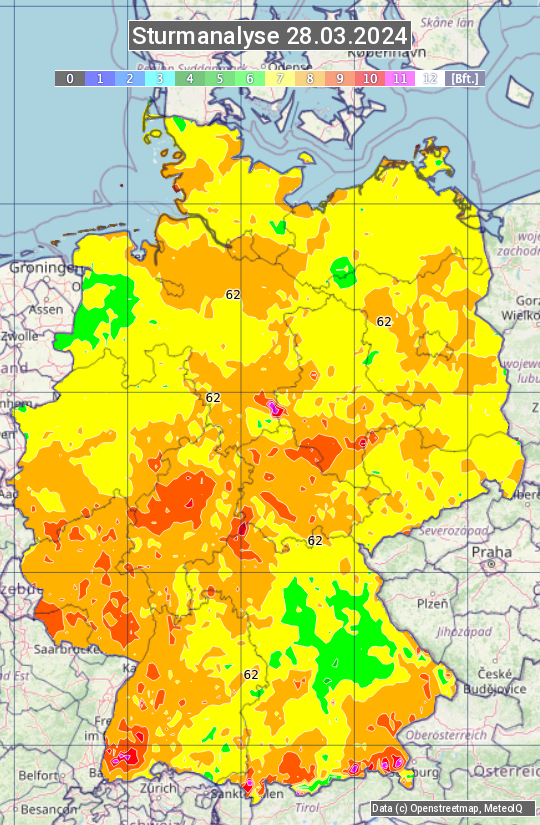 Karte mit Unwetteranalyse