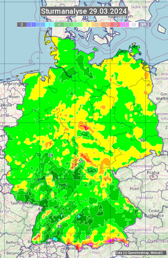 Karte mit Unwetteranalyse