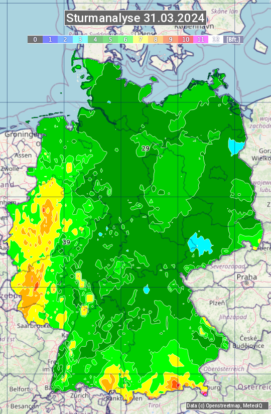 Karte mit Unwetteranalyse
