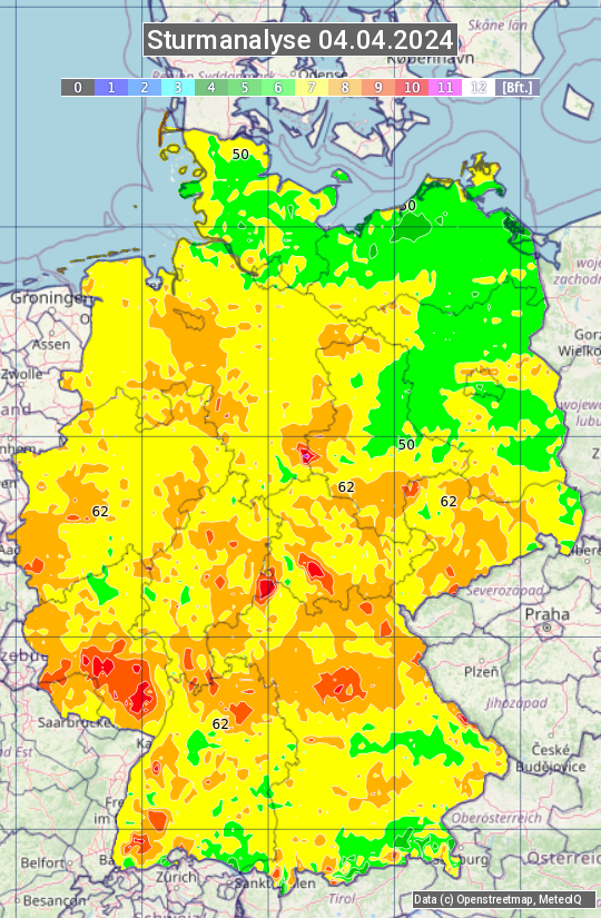 Karte mit Unwetteranalyse