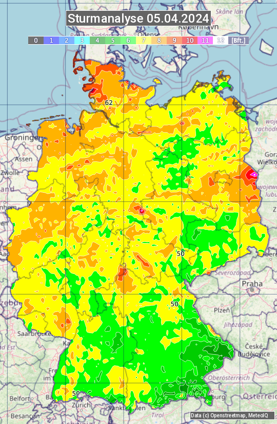 Karte mit Unwetteranalyse