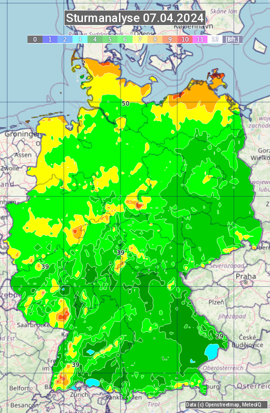 Karte mit Unwetteranalyse