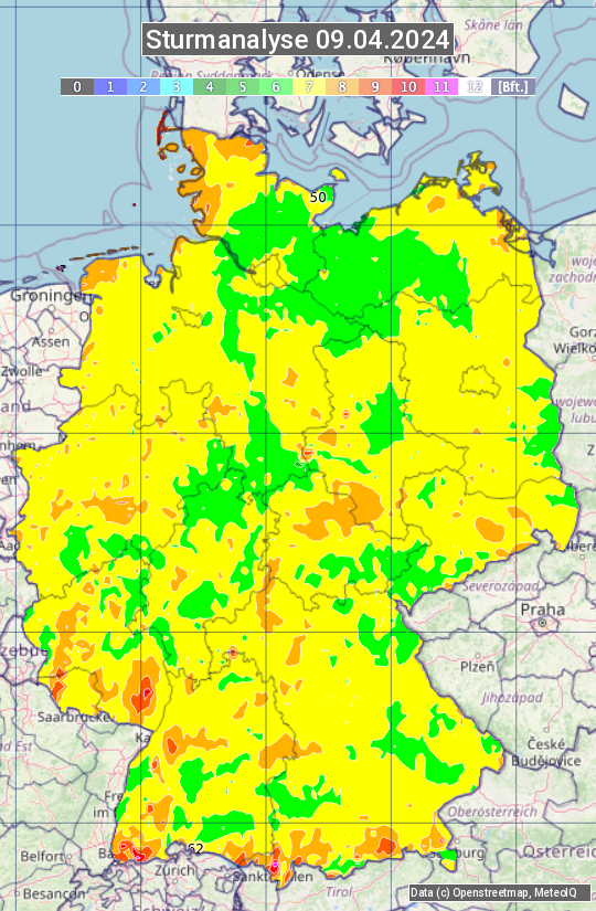 Karte mit Unwetteranalyse