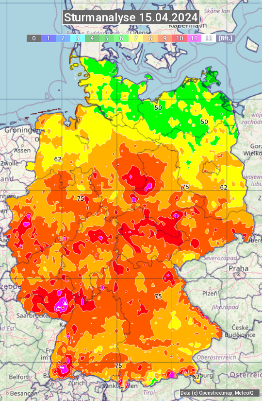 Karte mit Unwetteranalyse