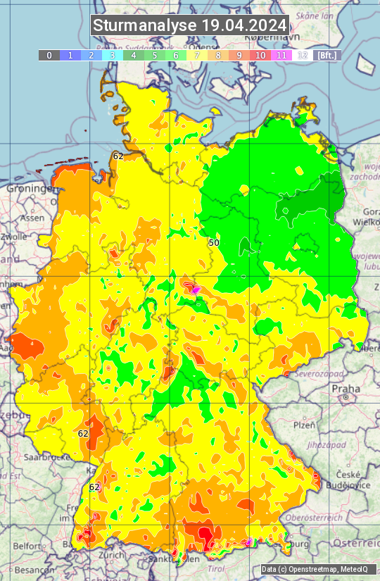 Karte mit Unwetteranalyse