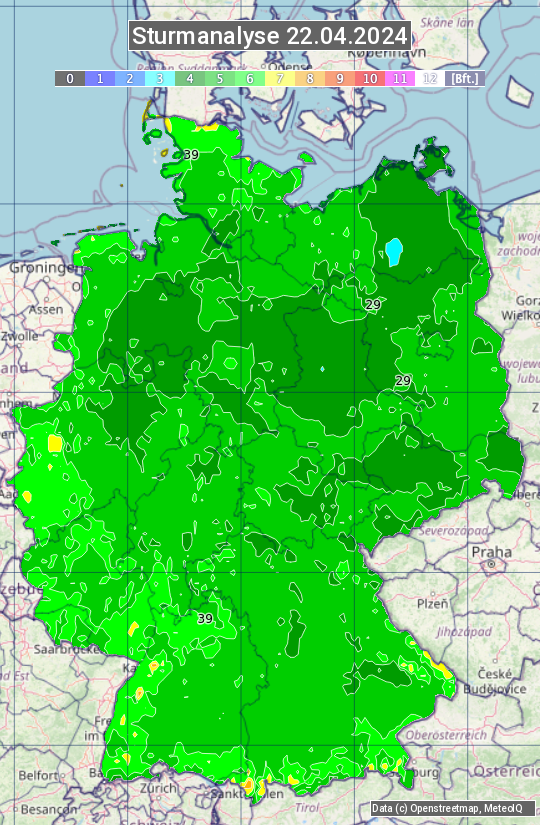 Karte mit Unwetteranalyse