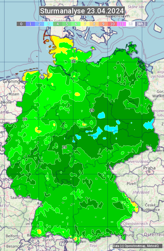 Karte mit Unwetteranalyse