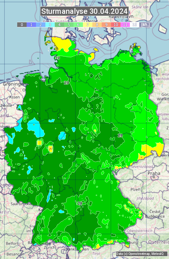 Karte mit Unwetteranalyse