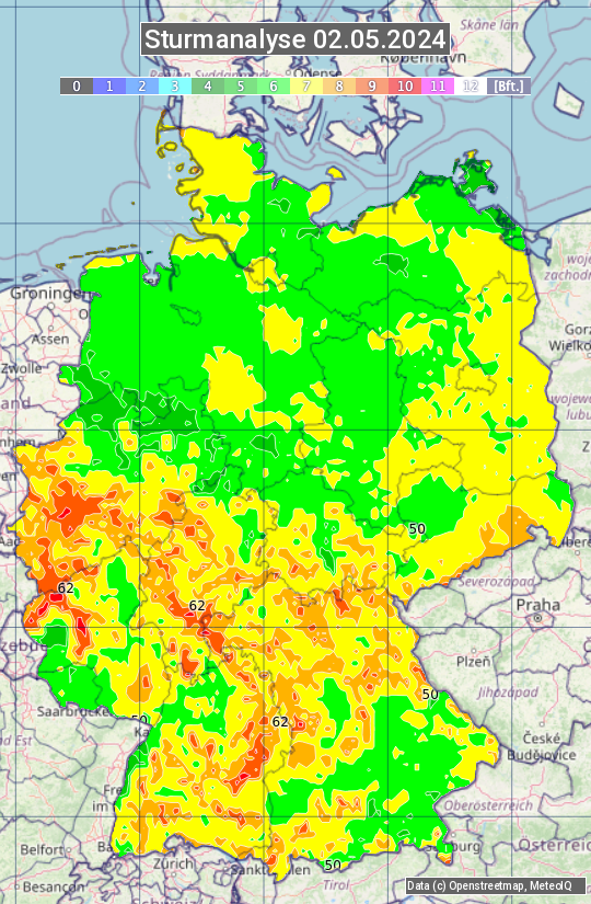 Karte mit Unwetteranalyse