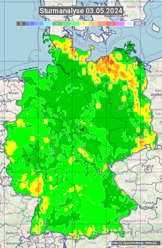 Karte mit Unwetteranalyse