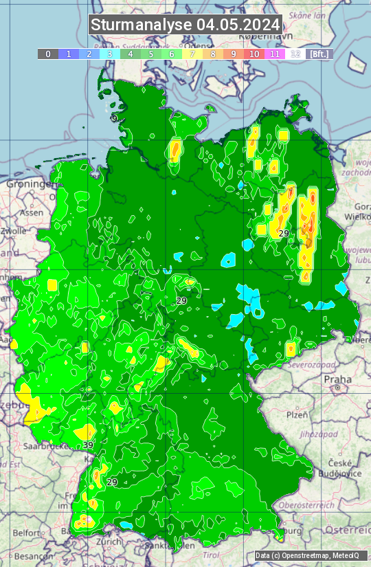Karte mit Unwetteranalyse
