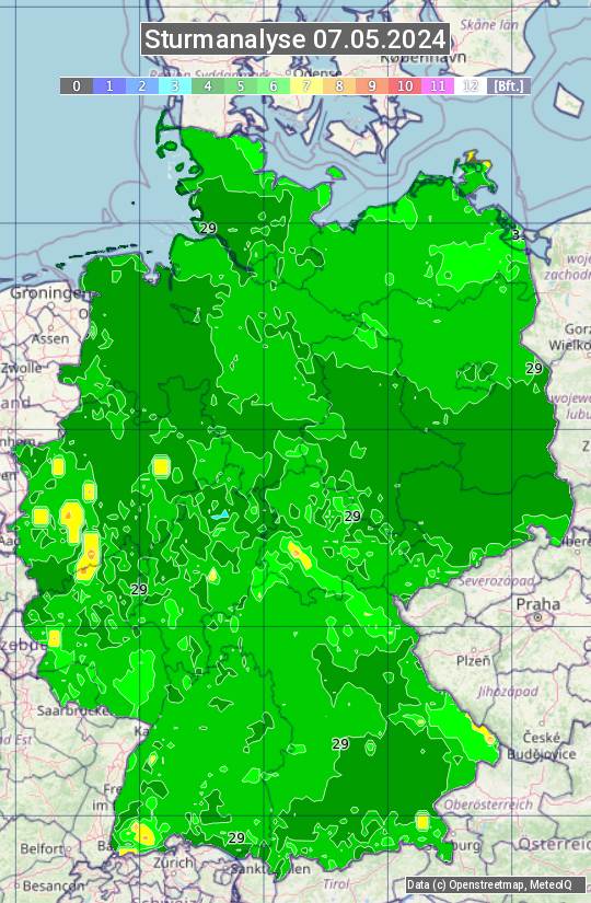 Karte mit Unwetteranalyse