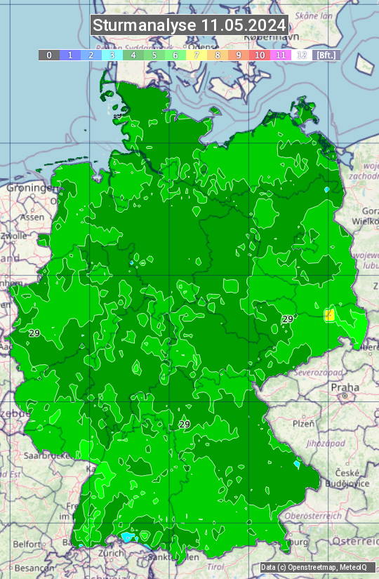 Karte mit Unwetteranalyse