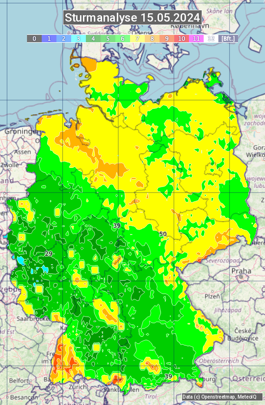 Karte mit Unwetteranalyse