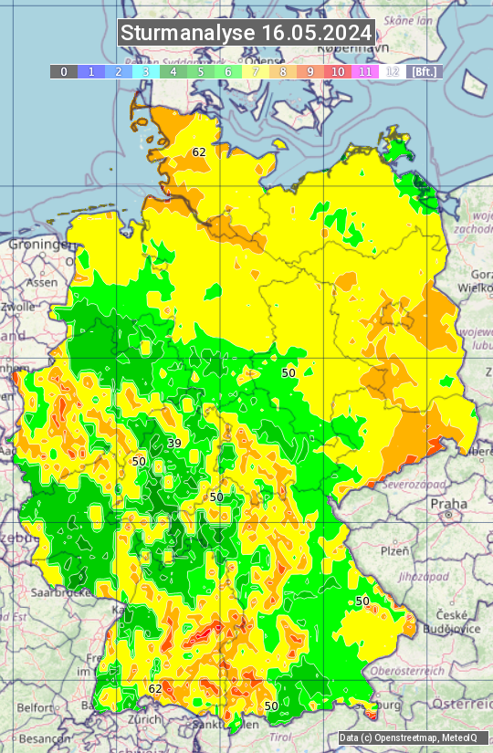 Karte mit Unwetteranalyse