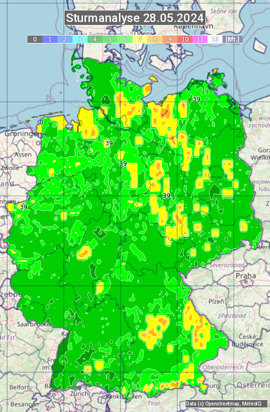 Karte mit Unwetteranalyse