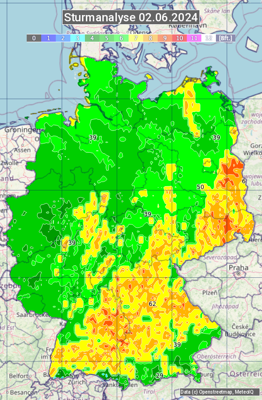 Karte mit Unwetteranalyse