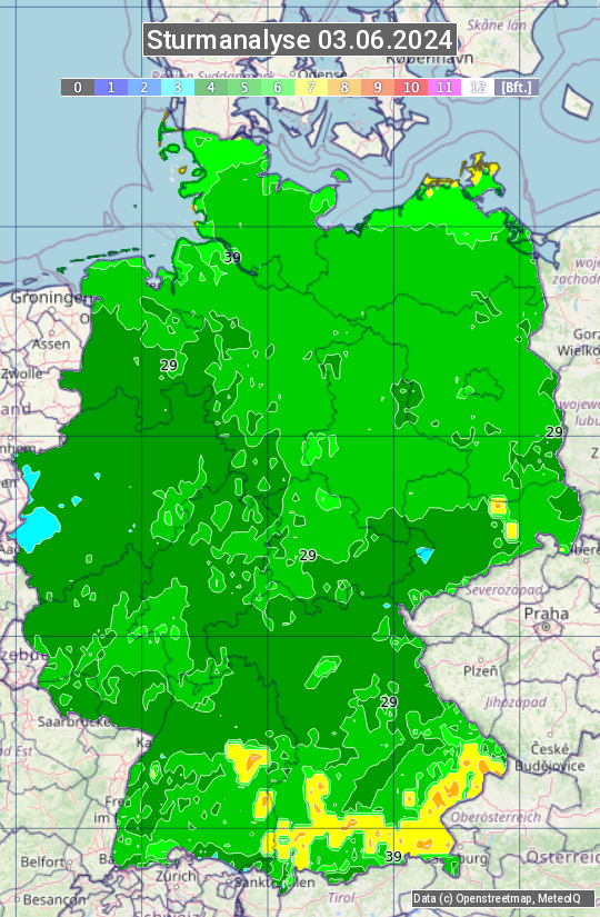 Karte mit Unwetteranalyse