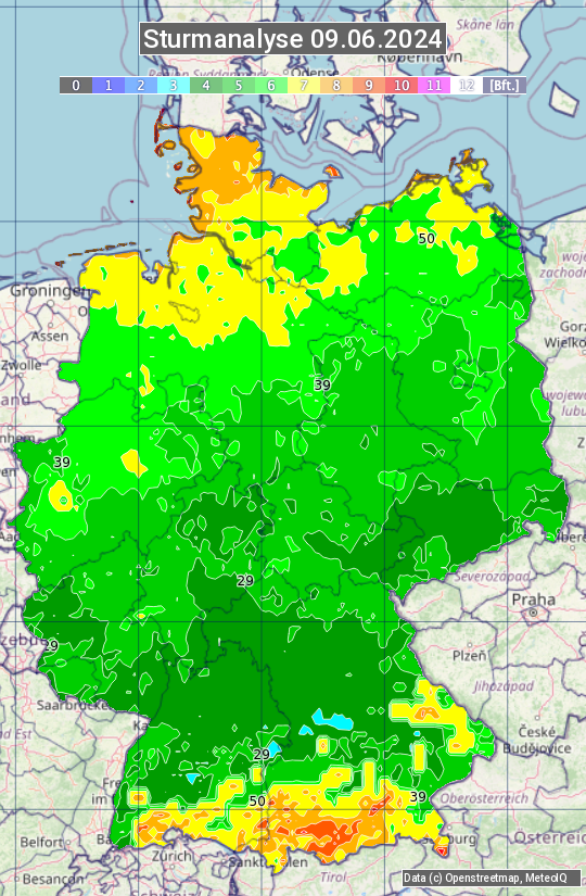 Karte mit Unwetteranalyse