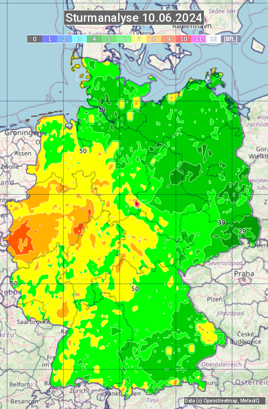Karte mit Unwetteranalyse