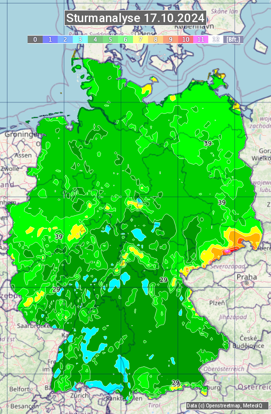 Karte mit Unwetteranalyse