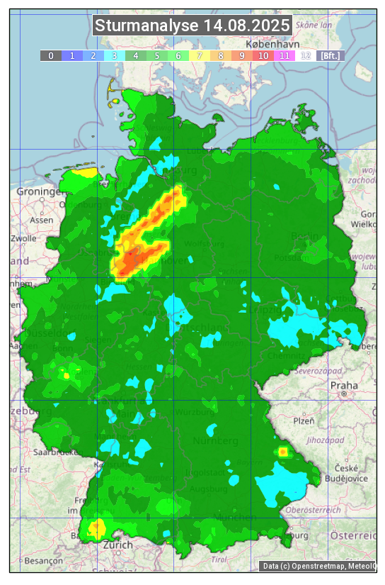 Karte mit Unwetteranalyse