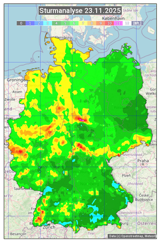 Karte mit Unwetteranalyse