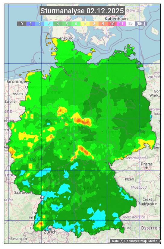Karte mit Unwetteranalyse