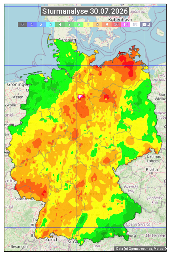 Karte mit Unwetteranalyse