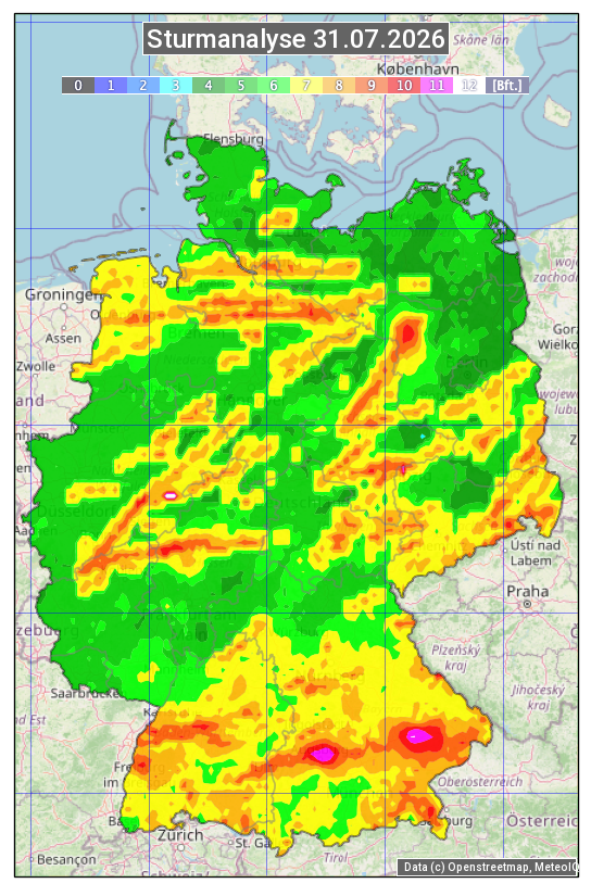 Karte mit Unwetteranalyse